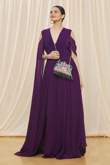 Durvi_Cream Embroidery, Beads, Sequins Clutch With Sling_Online_at_Aza_Fashions