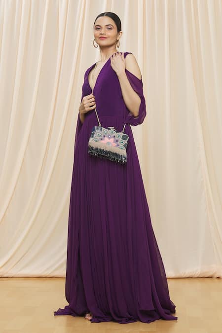 Buy_Durvi_Cream Embroidery, Beads, Sequins Clutch With Sling_Online_at_Aza_Fashions