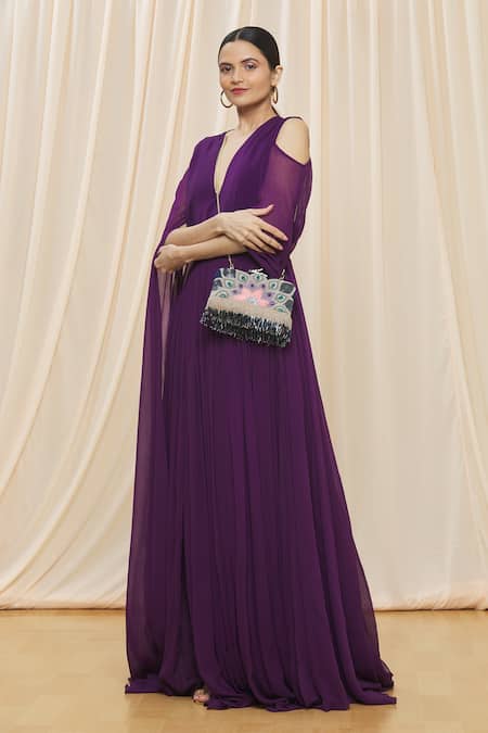 Shop_Durvi_Cream Embroidery, Beads, Sequins Clutch With Sling_Online_at_Aza_Fashions