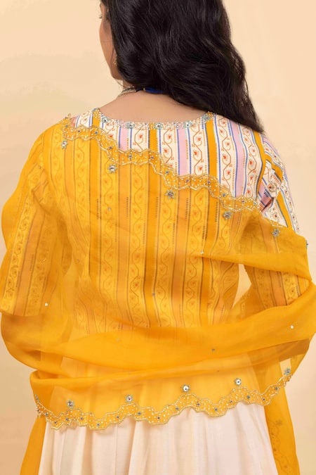 Shop_Pita Nila_Cream Chanderi, Silk Organza Embroidery, Sequins, Beads Kira Anarkali Set _Online_at_Aza_Fashions