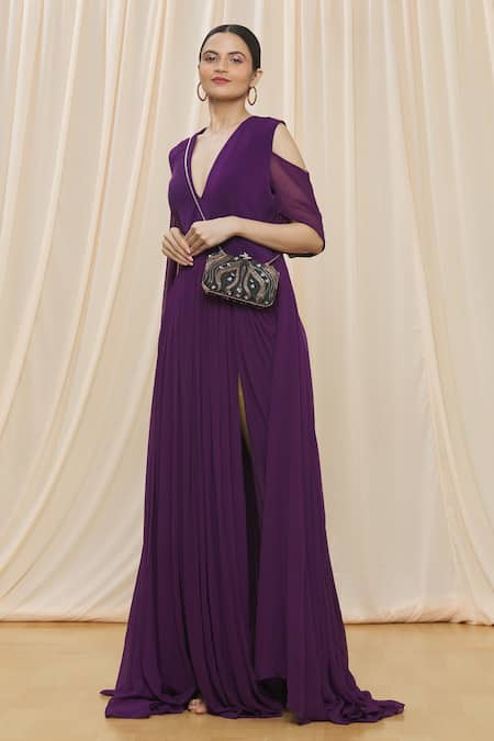 Buy_Durvi_Peach Beads, Sequins And Embellished Clutch With Sling_Online_at_Aza_Fashions