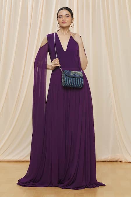 Durvi_Blue Beads, Sequins, Crystals Embellished Clutch With Detachable Sling_Online_at_Aza_Fashions