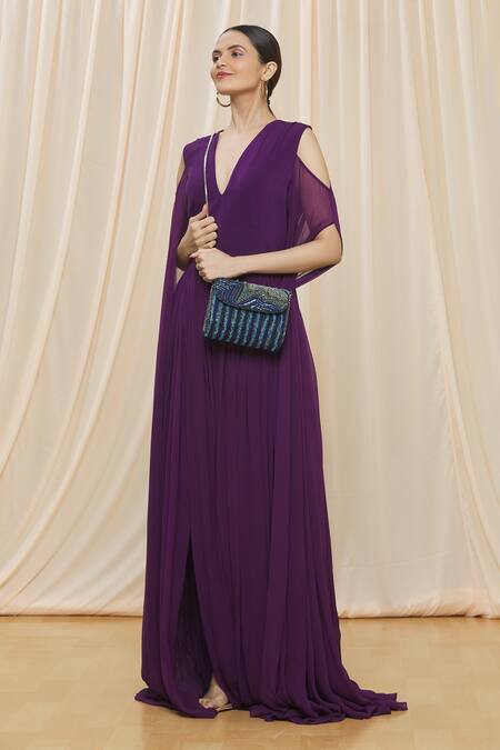 Buy_Durvi_Blue Beads, Sequins, Crystals Embellished Clutch With Detachable Sling_Online_at_Aza_Fashions