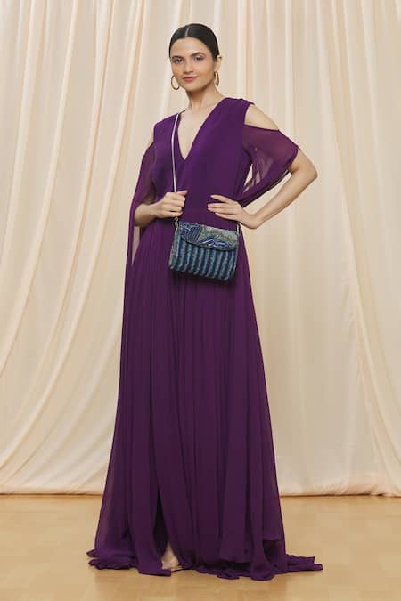 Shop_Durvi_Blue Beads, Sequins, Crystals Embellished Clutch With Detachable Sling_Online_at_Aza_Fashions