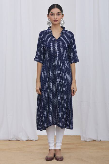 Shop_Arihant Rai Sinha_Blue Rayon Geometric Print Tunic_Online_at_Aza_Fashions