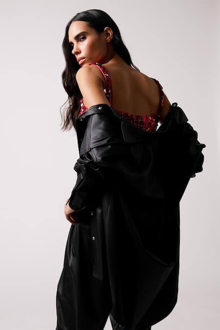 Buy 431-88 By Shweta Kapur Fuchsia Silk Sequins Square Neck Rosa Embroidered Blouse Online at Aza Fashions Buy_431-88 By Shweta Kapur_Fuchsia Silk Sequins Square Neck Rosa Embroidered Blouse_Online_at_Aza_Fashions