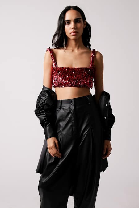 431-88 By Shweta Kapur Fuchsia Silk Sequins Square Neck Rosa Embroidered Blouse at Aza Fashions 431-88 By Shweta Kapur_Fuchsia Silk Sequins Square Neck Rosa Embroidered Blouse_at_Aza_Fashions