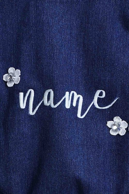 MI Dulce AN'YA_Blue Denim, Cotton Embroidery Applique Work Tie-up Jacket _Online_at_Aza_Fashions