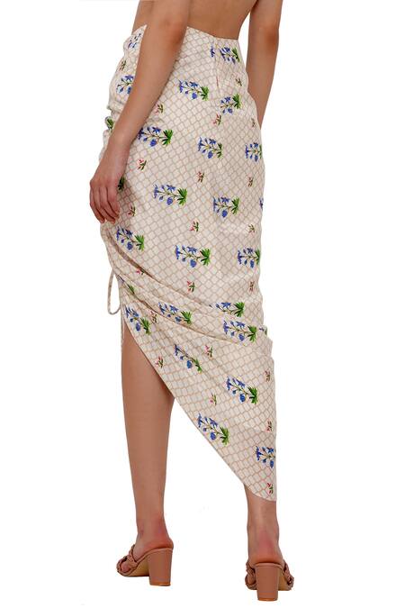 Limerick By Abirr N' Nanki_Off White Crepe Miniature Paintings India Denver Printed Skirt _at_Aza_Fashions