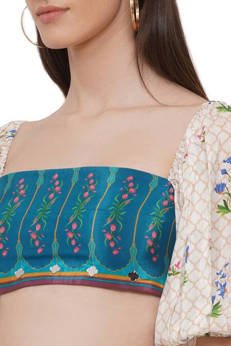 Shop Limerick By Abirr N' Nanki Off White Crepe Floral Square Neck Denver Printed Crop Top Online at Aza Fashions Shop_Limerick By Abirr N' Nanki_Off White Crepe Floral Square Neck Denver Printed Crop Top _Online_at_Aza_Fashions
