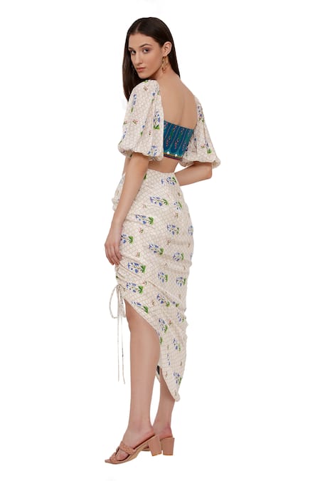 Shop Limerick By Abirr N' Nanki Off White Crepe Floral Square Neck Denver Printed Crop Top at Aza Fashions Shop_Limerick By Abirr N' Nanki_Off White Crepe Floral Square Neck Denver Printed Crop Top _at_Aza_Fashions