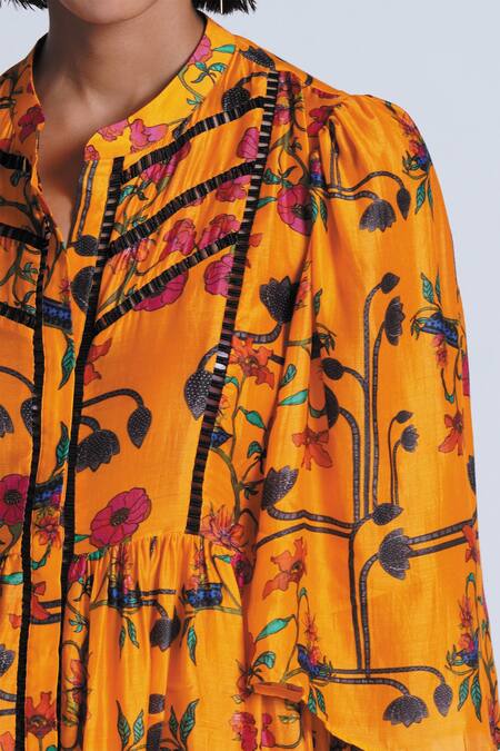 Ekastories_Yellow Cotton Bandeau Neck Betty Myles Young Floral Print Dress_Online_at_Aza_Fashions