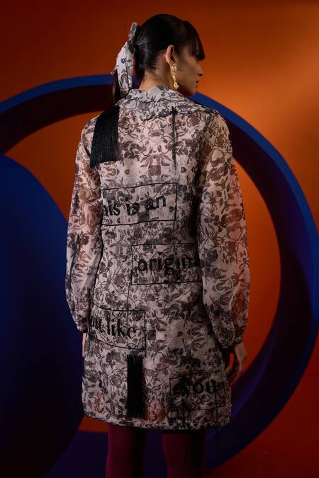 The Dramebaaz CO Black Organza Beads, Sequins, Embroidery Square Primrose Print Dress With Jacket Online at Aza Fashions The Dramebaaz CO_Black Organza Beads, Sequins, Embroidery Square Primrose Print Dress With Jacket _Online_at_Aza_Fashions