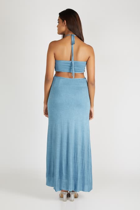 Blue jersey sales halter dress