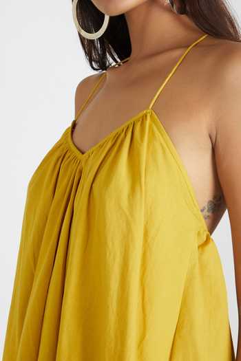 Buy_Deme By Gabriella_Yellow Cotton V Neck Flared Tent Dress_Online_at_Aza_Fashions