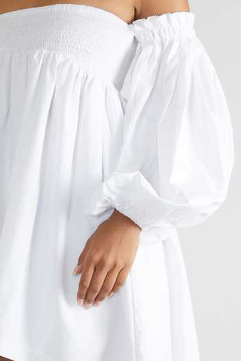 Buy Deme By Gabriella White Cotton Off Shoulder Asymmetric Dress Online at Aza Fashions Buy_Deme By Gabriella_White Cotton Off Shoulder Asymmetric Dress_Online_at_Aza_Fashions
