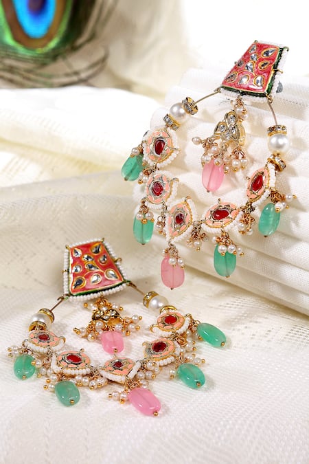 Kundan jadau lotus chandbali earrings – Aabharana