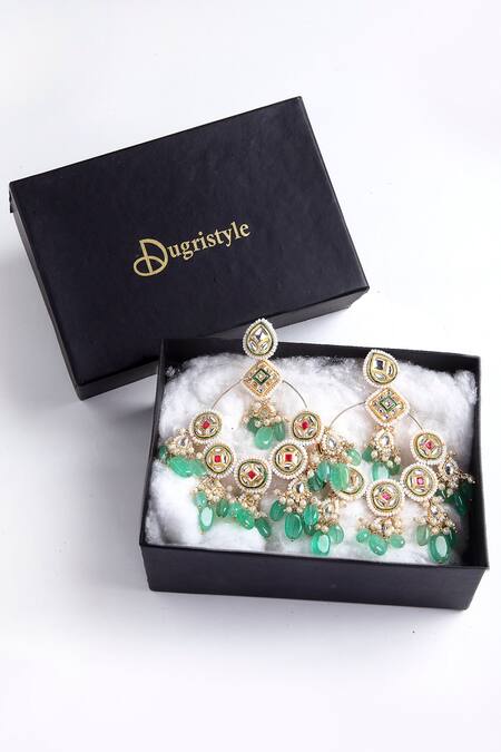Dugran By Dugristyle Gold Plated Pearls, Fabric Flowers Kundan Chandbali Earrings Online at Aza Fashions Dugran By Dugristyle_Gold Plated Pearls, Fabric Flowers Kundan Chandbali Earrings _Online_at_Aza_Fashions