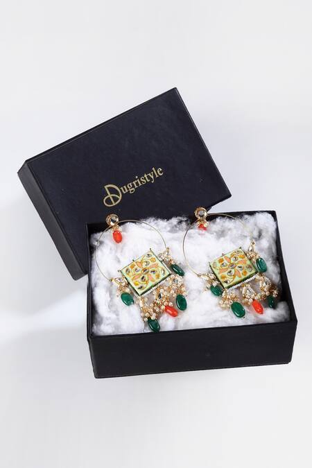 Dugran By Dugristyle Green Pearls, Metallic Thread Kundan Chandbali Earrings Online at Aza Fashions Dugran By Dugristyle_Green Pearls, Metallic Thread Kundan Chandbali Earrings _Online_at_Aza_Fashions