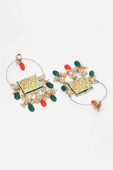 Buy Dugran By Dugristyle Green Pearls, Metallic Thread Kundan Chandbali Earrings Online at Aza Fashions Buy_Dugran By Dugristyle_Green Pearls, Metallic Thread Kundan Chandbali Earrings _Online_at_Aza_Fashions