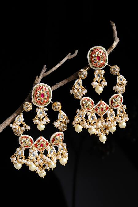 Dugran By Dugristyle_Gold Plated Pearls, Stones, Diamonds Kundan Chandbali Earrings _Online_at_Aza_Fashions