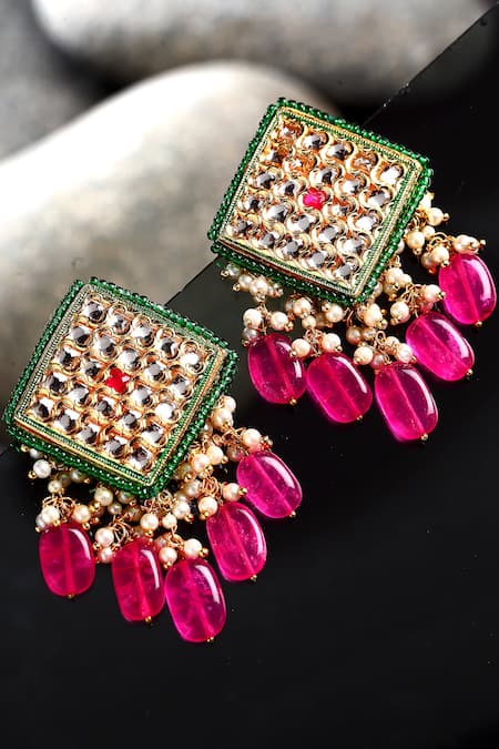 Dugran By Dugristyle Pink Kundan Geometric Shape Earrings 