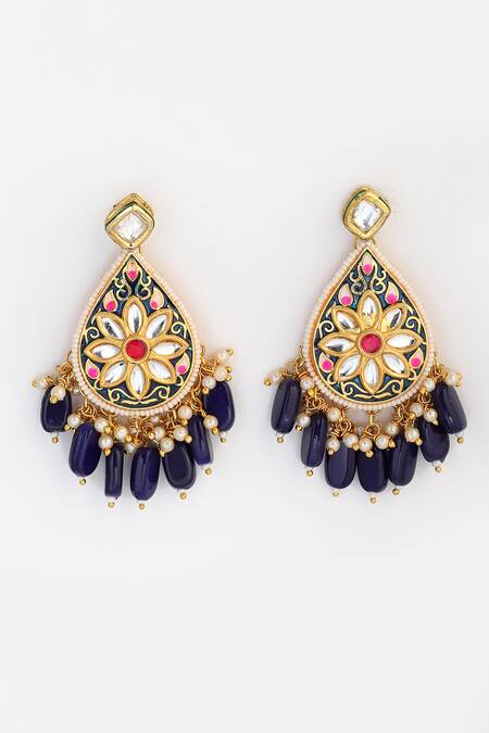 Buy Blue Meena Kundan Earrings with Pearls Online at Ajnaa Jewels | LE392