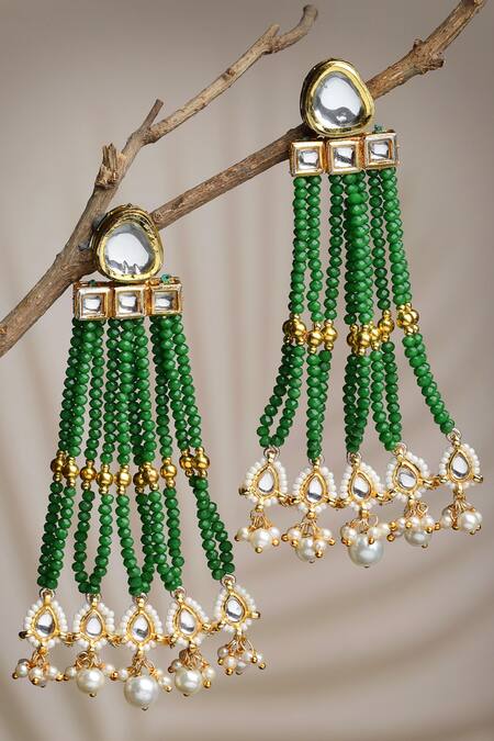 Dugran By Dugristyle Gold Plated Pearls, Diamonds, Stones Kundan Dangler Earrings Online at Aza Fashions Dugran By Dugristyle_Gold Plated Pearls, Diamonds, Stones Kundan Dangler Earrings _Online_at_Aza_Fashions