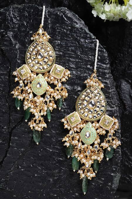 Buy White Gold Plated Kundan Earrings with Ear Chains Online at Jaypore.com