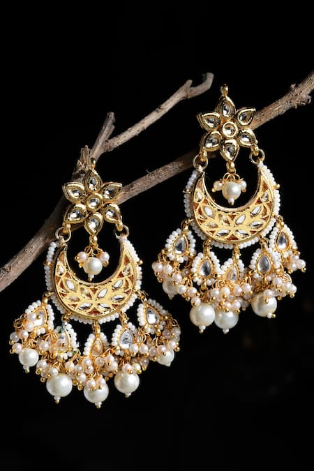 Dugran By Dugristyle_Gold Plated Pearls, Diamonds, Stones Kundan And Bead Drop Earrings _Online_at_Aza_Fashions
