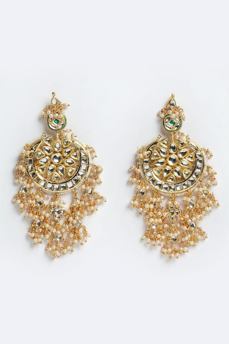 Dugran By Dugristyle Gold Plated Pearls, Fabric Flowers, Stones Kundan Floral Earrings 