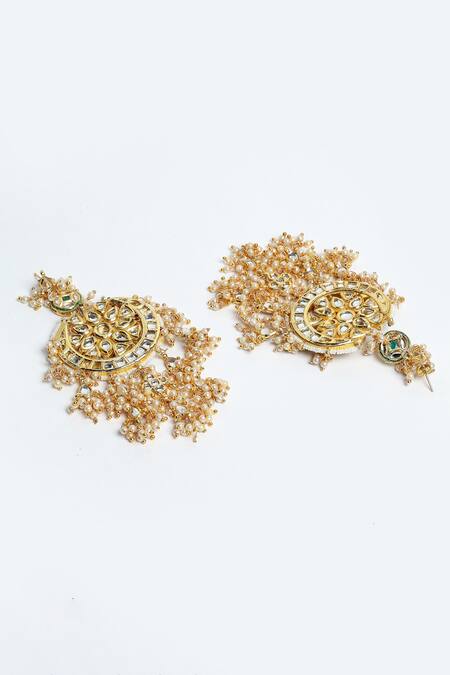 Buy_Dugran By Dugristyle_Gold Plated Pearls, Fabric Flowers, Stones Kundan Floral Earrings _Online_at_Aza_Fashions