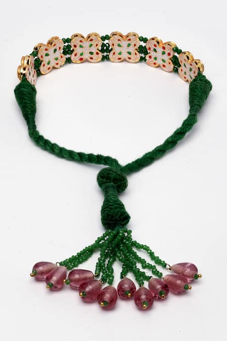 Dugran By Dugristyle_Gold Plated Pearls, Fabric Flowers Kundan Bracelet _Online_at_Aza_Fashions