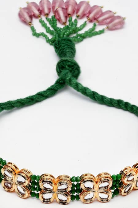 Dugran By Dugristyle_Gold Plated Pearls, Fabric Flowers Kundan Bracelet _at_Aza_Fashions