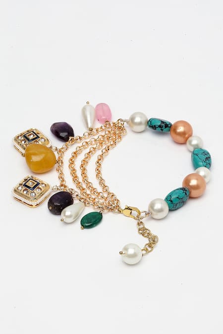 Dugran By Dugristyle_Gold Plated Pearls, Stones Drop Bracelet _Online_at_Aza_Fashions