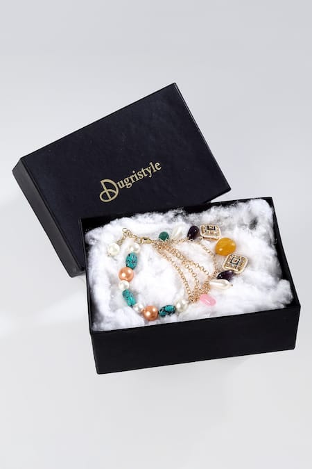 Buy_Dugran By Dugristyle_Gold Plated Pearls, Stones Drop Bracelet _Online_at_Aza_Fashions