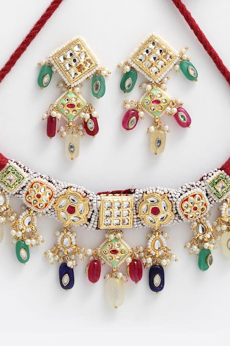 Dugran By Dugristyle Gold Plated Pearls, Stones Beaded Choker Set at Aza Fashions Dugran By Dugristyle_Gold Plated Pearls, Stones Beaded Choker Set _at_Aza_Fashions