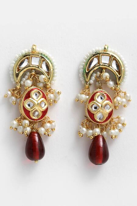 Dugran By Dugristyle_Gold Plated Pearls, Diamonds, Stones Drop Necklace Set _Online_at_Aza_Fashions