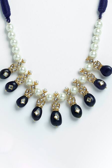 Shop_Dugran By Dugristyle_Gold Plated Pearl Embellished Necklace _Online_at_Aza_Fashions