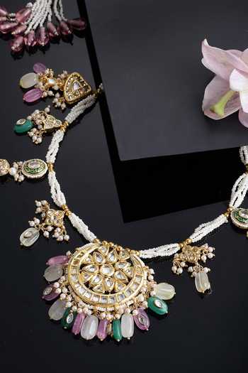 Dugran By Dugristyle_Gold Plated Floral Carved Pendant Necklace _Online_at_Aza_Fashions