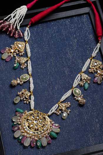 Buy_Dugran By Dugristyle_Gold Plated Floral Carved Pendant Necklace _Online_at_Aza_Fashions