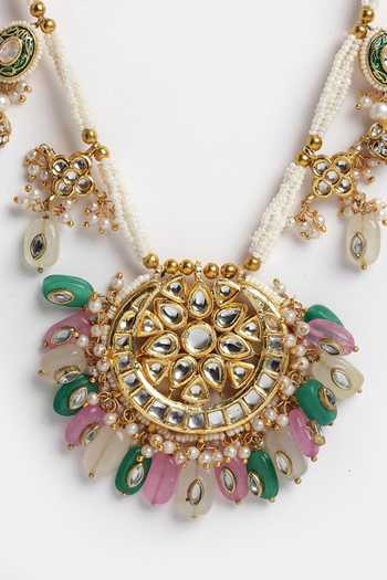 Shop_Dugran By Dugristyle_Gold Plated Floral Carved Pendant Necklace _Online_at_Aza_Fashions