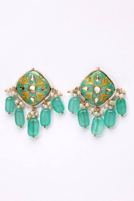 Dugran By Dugristyle_Gold Plated Pearls, Fabric Flowers Meenakari Necklace Set _Online_at_Aza_Fashions