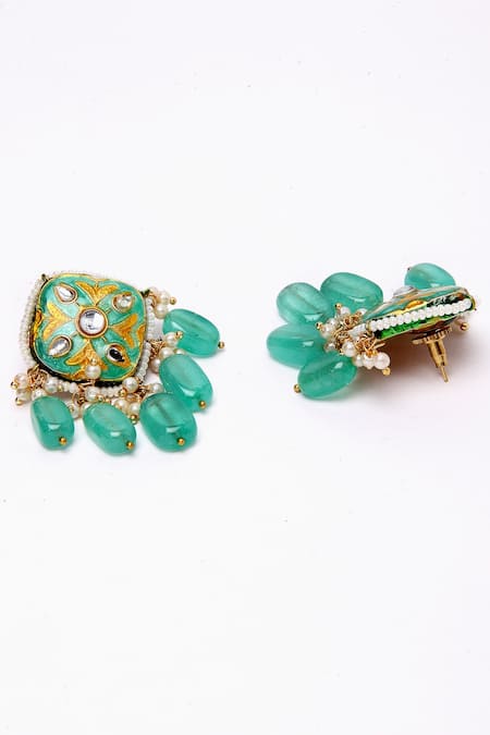 Dugran By Dugristyle_Gold Plated Pearls, Fabric Flowers Meenakari Necklace Set _at_Aza_Fashions