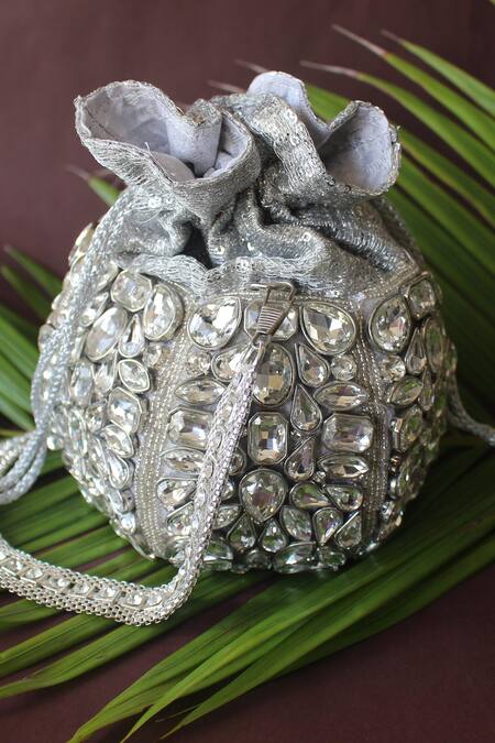 Buy Nayaab By Sonia Silver Embroidery, Stones, Beads, Sequins Kundan And Cut Daana Potli Bag Online at Aza Fashions Buy_Nayaab By Sonia_Silver Embroidery, Stones, Beads, Sequins Kundan And Cut Daana Potli Bag _Online_at_Aza_Fashions