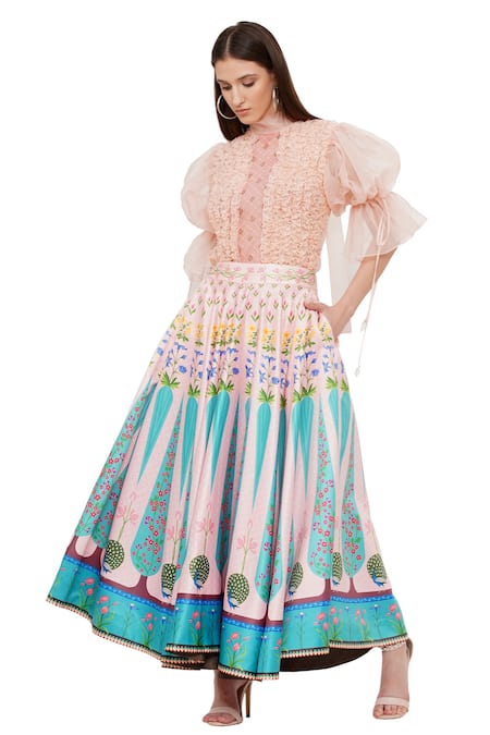 Limerick By Abirr N' Nanki Pink Organza High Neck Diana Ruched Top 