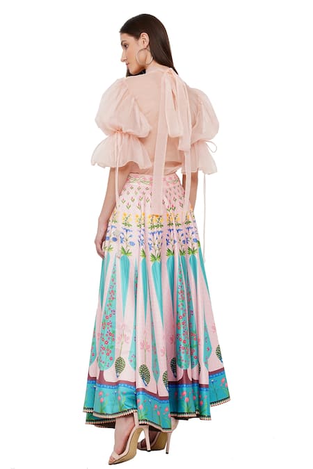 Shop_Limerick By Abirr N' Nanki_Pink Organza High Neck Diana Ruched Top _at_Aza_Fashions