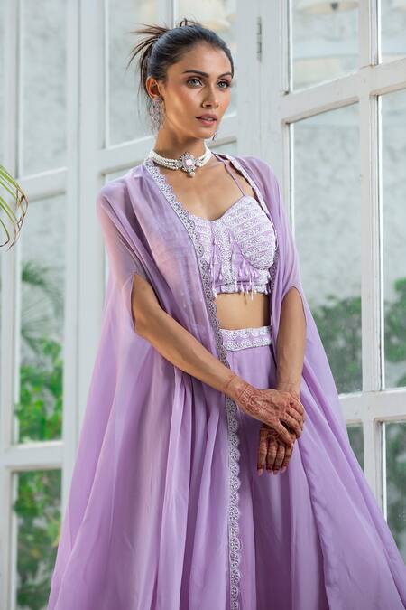 Kanj By Priyanka A Sakhuja Purple Silk Tabby Sequin, Thread And Bead Work Blouse Diana Sharara Set Online at Aza Fashions Kanj By Priyanka A Sakhuja_Purple Silk Tabby Sequin, Thread And Bead Work Blouse Diana Sharara Set _Online_at_Aza_Fashions