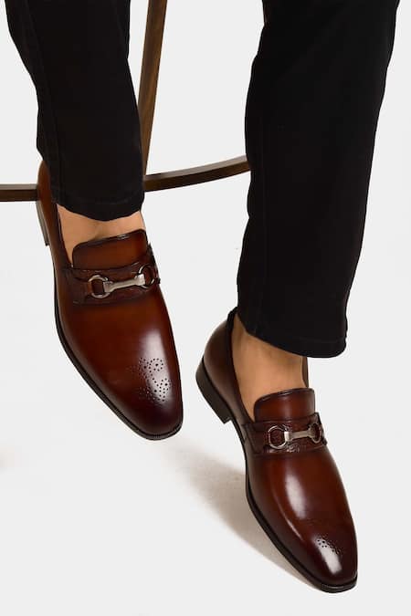 Luxoro Formello Brown Hand Painted Horsebit Loafers 