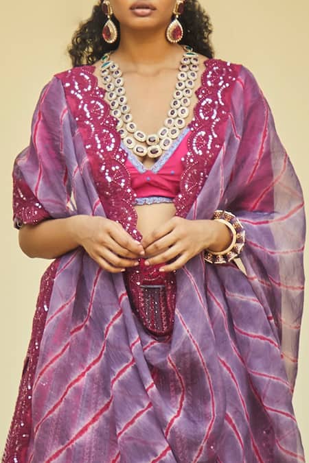 Jade By Monica & Karishma Purple Blouse And Lehenga Raw Silk V Neck Embroidered Bridal Set Online at Aza Fashions Jade By Monica & Karishma_Purple Blouse And Lehenga Raw Silk V Neck Embroidered Bridal Set _Online_at_Aza_Fashions